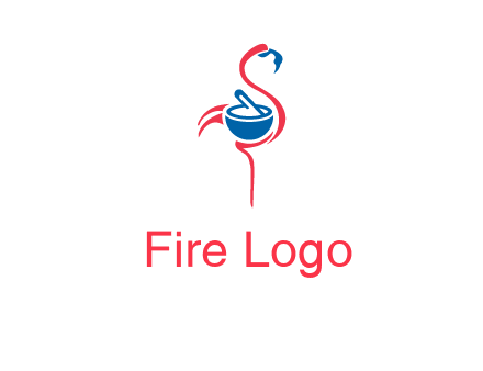 flamingo holding pestle mortar logo icon