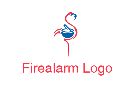 flamingo holding pestle mortar logo icon