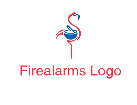 flamingo holding pestle mortar logo icon