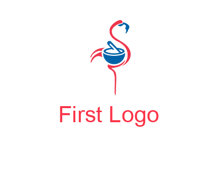 flamingo holding pestle mortar logo icon