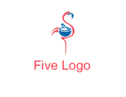 flamingo holding pestle mortar logo icon