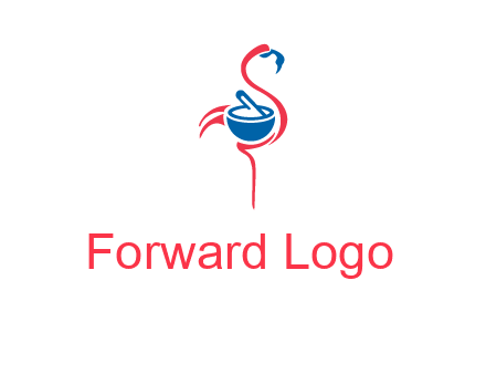 flamingo holding pestle mortar logo icon