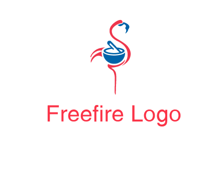 flamingo holding pestle mortar logo icon