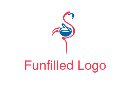 flamingo holding pestle mortar logo icon