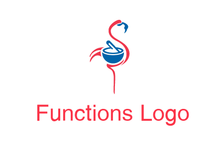 flamingo holding pestle mortar logo icon