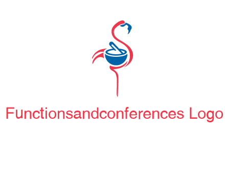 flamingo holding pestle mortar logo icon