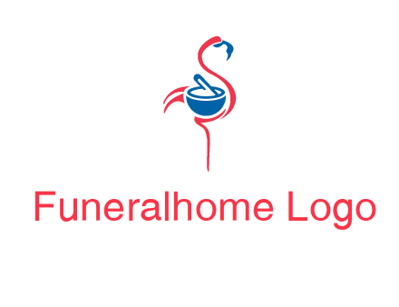 flamingo holding pestle mortar logo icon