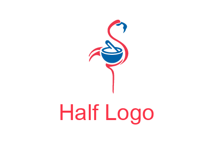 flamingo holding pestle mortar logo icon