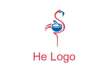 flamingo holding pestle mortar logo icon