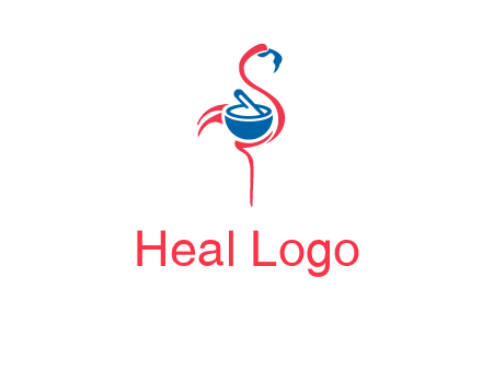 flamingo holding pestle mortar logo icon