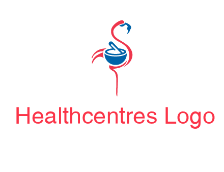 flamingo holding pestle mortar logo icon