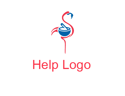 flamingo holding pestle mortar logo icon