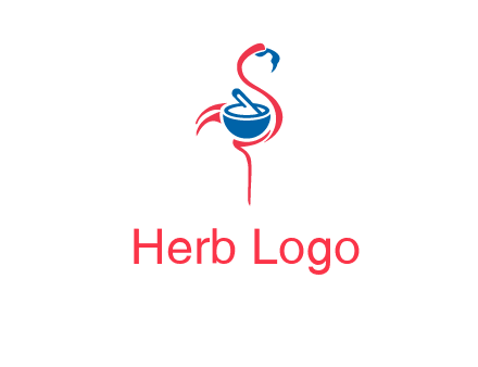flamingo holding pestle mortar logo icon