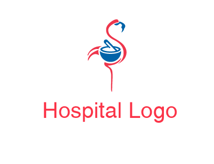 flamingo holding pestle mortar logo icon
