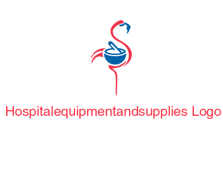 flamingo holding pestle mortar logo icon