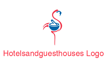 flamingo holding pestle mortar logo icon