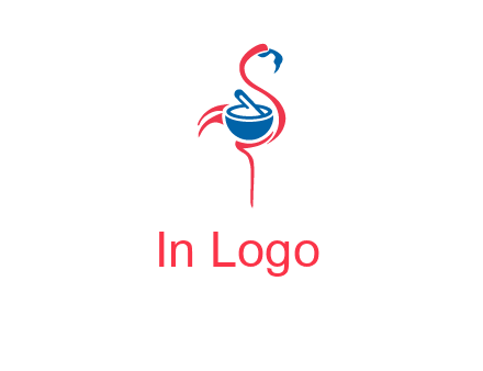flamingo holding pestle mortar logo icon