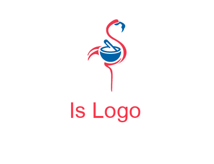 flamingo holding pestle mortar logo icon
