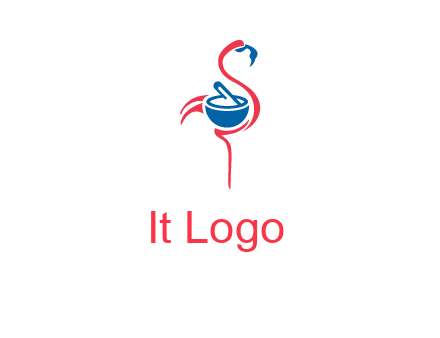 flamingo holding pestle mortar logo icon