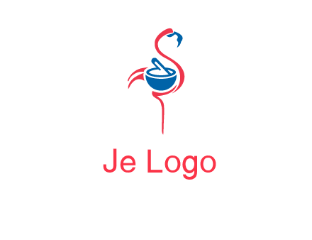 flamingo holding pestle mortar logo icon