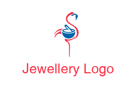 flamingo holding pestle mortar logo icon