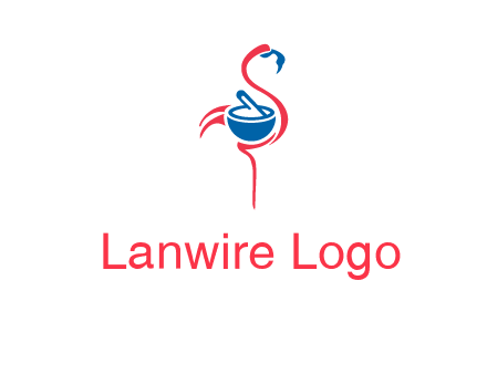 flamingo holding pestle mortar logo icon