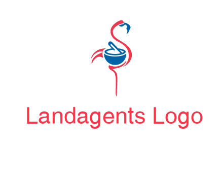 flamingo holding pestle mortar logo icon