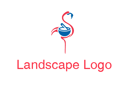flamingo holding pestle mortar logo icon