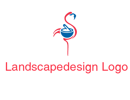 flamingo holding pestle mortar logo icon