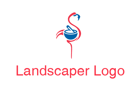 flamingo holding pestle mortar logo icon