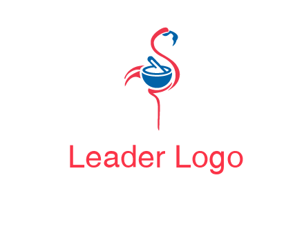 flamingo holding pestle mortar logo icon