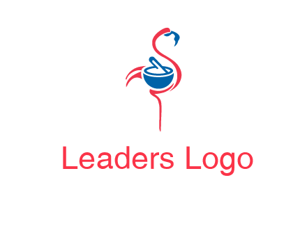 flamingo holding pestle mortar logo icon