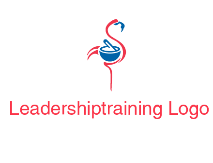 flamingo holding pestle mortar logo icon