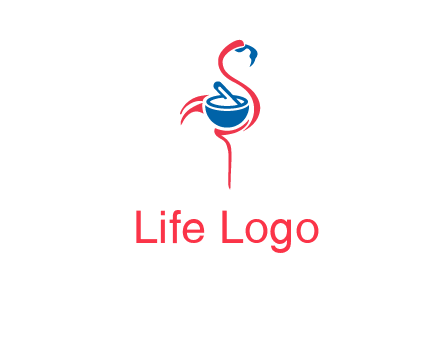 flamingo holding pestle mortar logo icon