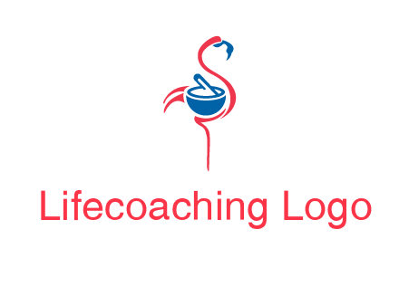 flamingo holding pestle mortar logo icon