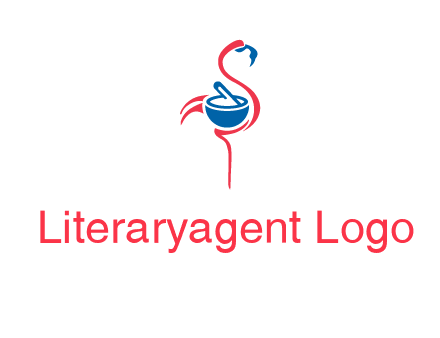 flamingo holding pestle mortar logo icon