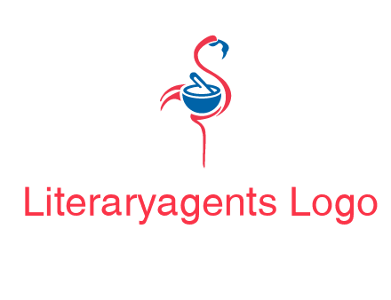 flamingo holding pestle mortar logo icon