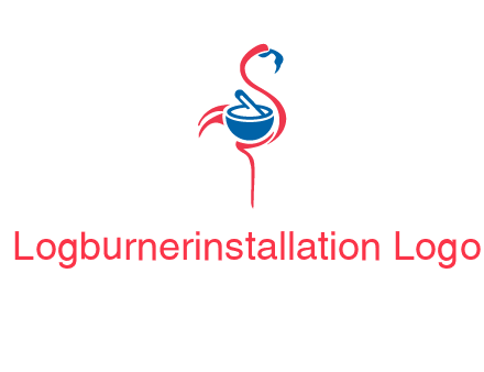 flamingo holding pestle mortar logo icon