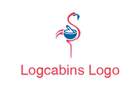 flamingo holding pestle mortar logo icon