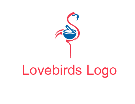 flamingo holding pestle mortar logo icon