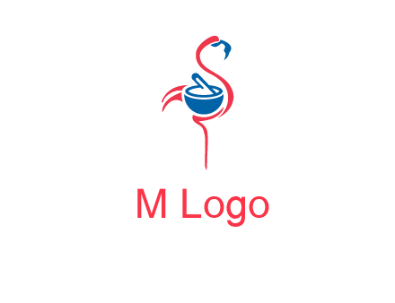 flamingo holding pestle mortar logo icon