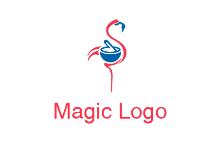 flamingo holding pestle mortar logo icon