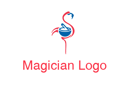 flamingo holding pestle mortar logo icon