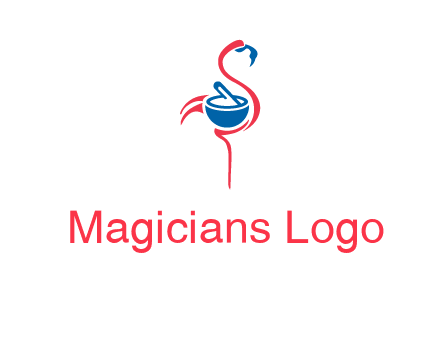 flamingo holding pestle mortar logo icon