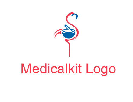 flamingo holding pestle mortar logo icon