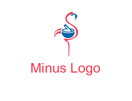 flamingo holding pestle mortar logo icon