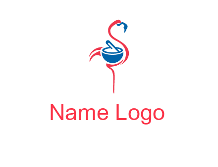 flamingo holding pestle mortar logo icon