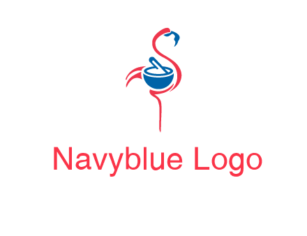 flamingo holding pestle mortar logo icon