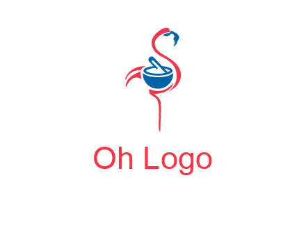 flamingo holding pestle mortar logo icon
