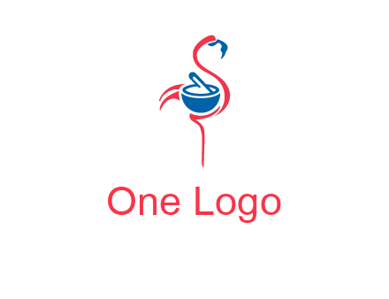flamingo holding pestle mortar logo icon